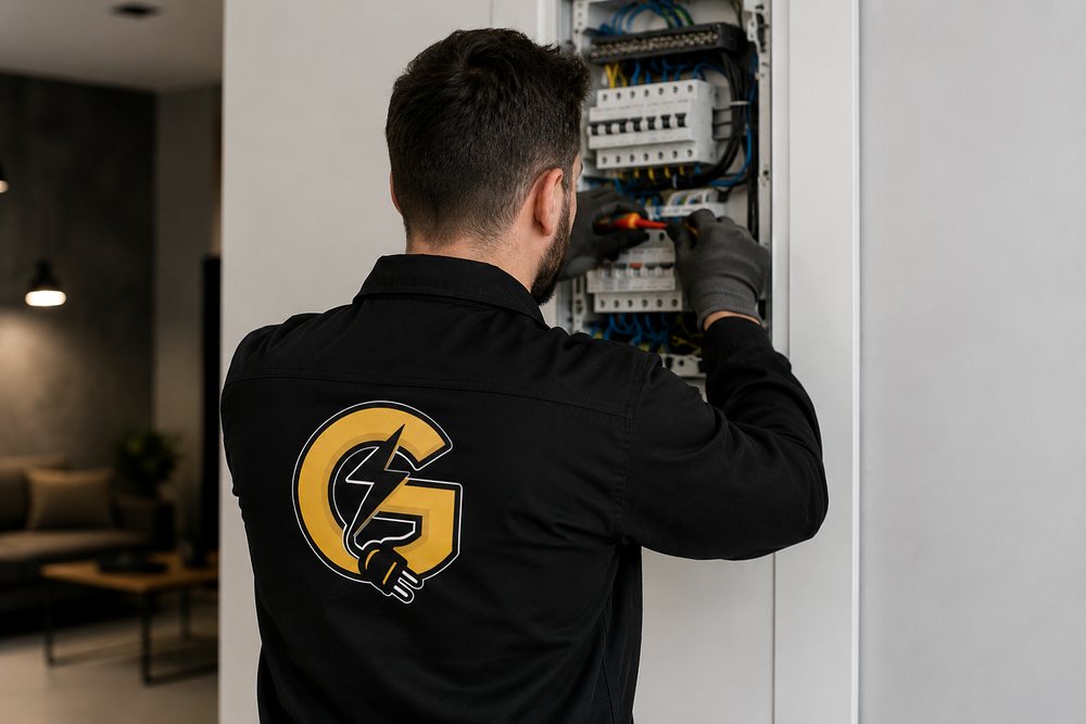 Electricista trabajando en el cuadro eléctrico de una vivienda
